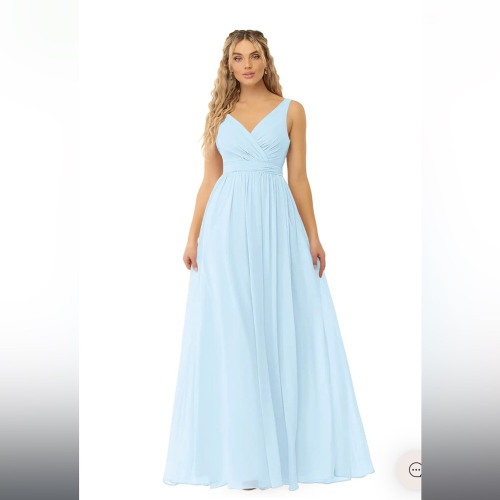 Azazie Light Blue V-Neck Maxi Dress